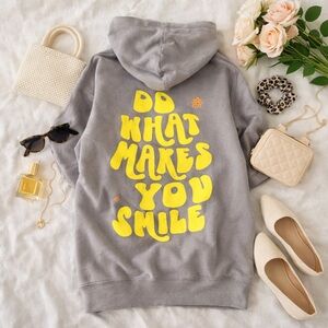 “Do What Makes You Smile” Women’s Jerzees NuBlend Gray Oversized Hoodie Size S